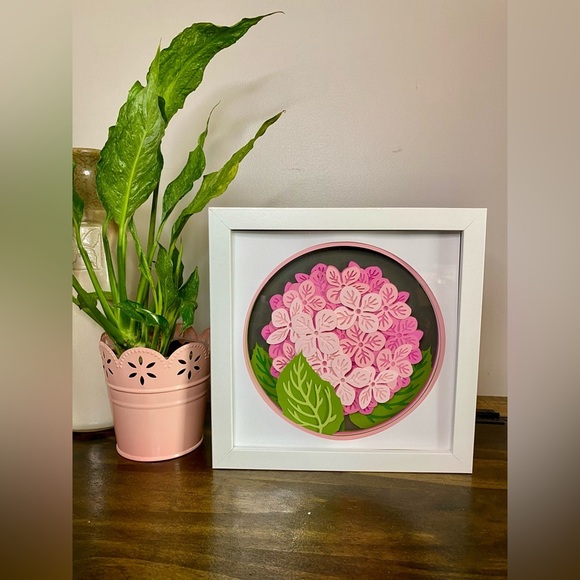 3D Pink Hydrangea Shadowbox - Picture 1 of 9